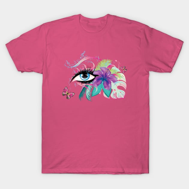 Blue eye with tropic floral and music notes T-Shirt by AnnArtshock